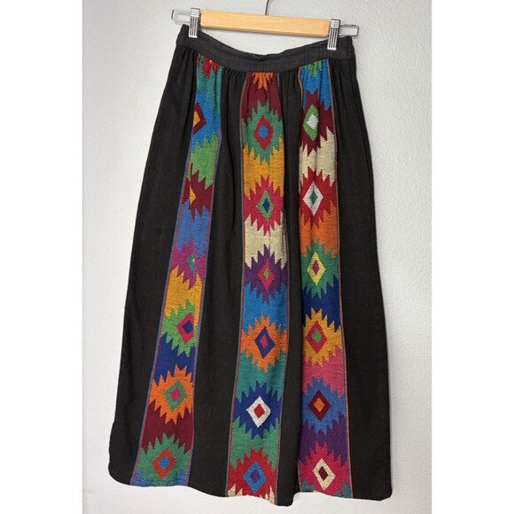 Handmade Dresses & Skirts - Vtg Handwoven Embroidered Guatemalan Mayan Fiesta Skirt MEDIUM Folk Boho Artisan